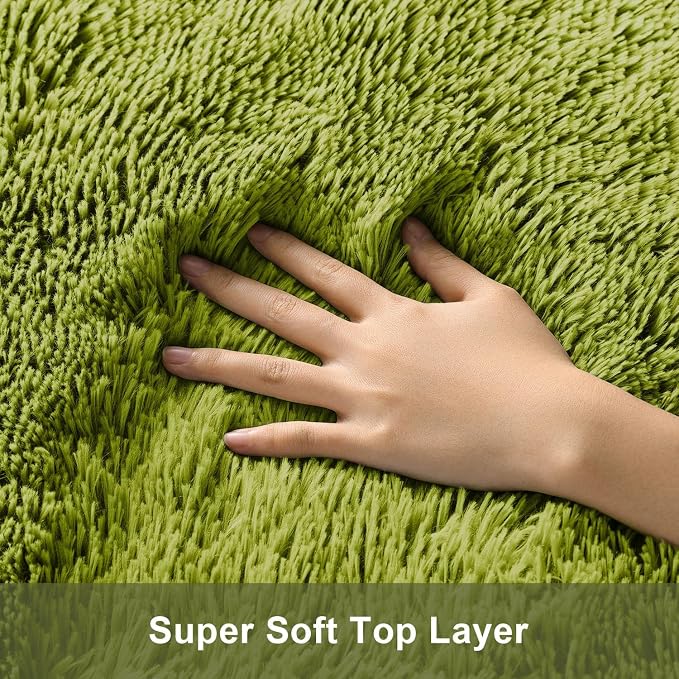 Ophanie Round Rug 5Ft Green Circle Area Rug, Green Room Decor, Fluffy Fuzzy Bedroom Carpet, Plush Soft Shaggy Living Room Rugs for Kids Home Decor Aesthetic, Nursery with Over 99 pcs Pile fibers