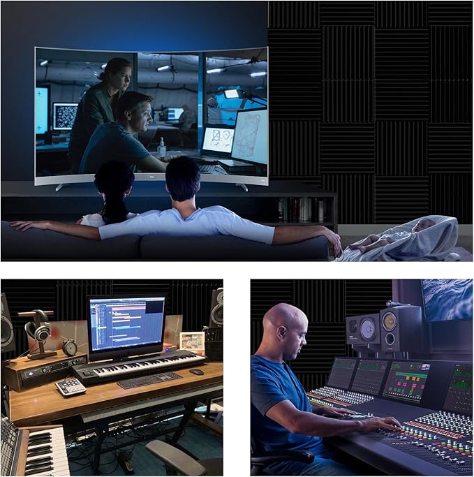 54 Pack Sound Proof Foam Panels |12"×12"×1" Quick-Recovery Soundproof Wall Panels | High Density Sound Dampening Panels for Home Studio |With Adhesive Stickers 270PCS