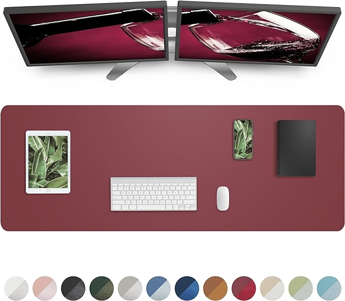 Leather Desk Pad Protector, Mouse Pad, Office Desk Mat, Non-Slip PU Leather Desk Blotter, Large Desk Mat, Waterproof Keyboard Mat for Office/Home/Decor (Burgundy Red, 48" x 17")