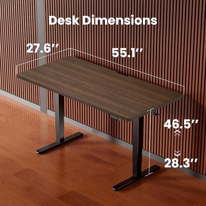 ErGear Height Adjustable Electric Standing Desk, 55 x 28 Inches Sit Stand up Desk, Memory Computer Home Office Desk, Dark Walnut