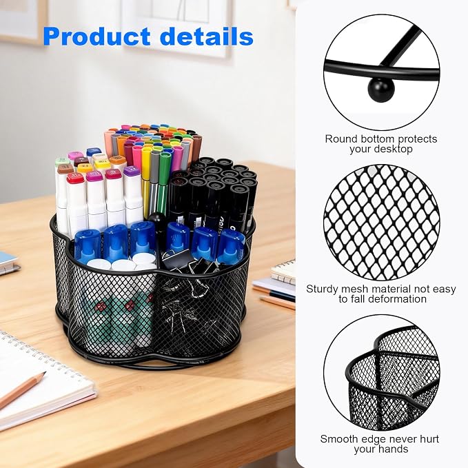 Pen Holder for Desk,360-Degree Rotating Pencil Organizer | Art Supplies/Marker /Desk Organizer,Mesh Rotating Pencil Holders & Pen Holders,for Office Home School