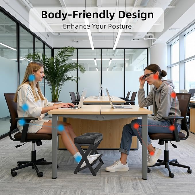 Adjustable Foot Rest Under Desk at Work, Footrest Under Desk | double step, wooden, non-slip EVA surface, office foot stool for posture support, leg relief, home office & gaming-black