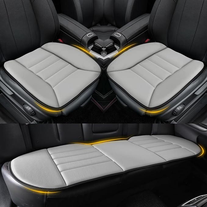 kingphenix 3-Piece Memory Foam Car Seat Cushion Set for Driving Comfort | 2 Front Seat Cushions and 1 Rear Bench Pad, 1.2-Inch Memory Foam, Non-Slip Bottom for Sedan, SUV, Truck and Van, Gray