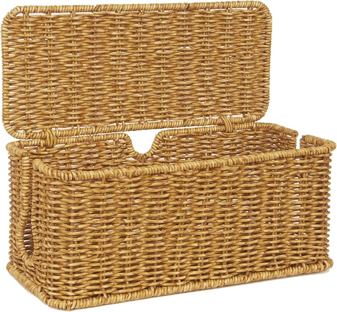 ZhiYo Rattan Cable Management Box, Cord Organizer, Nature, 12.5"x5"x5.2"