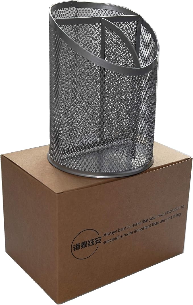 Fengtaiyuan T07, Silver Metal Wire Mesh Pencil Holder, Desktop Organizer (Silver-T07)