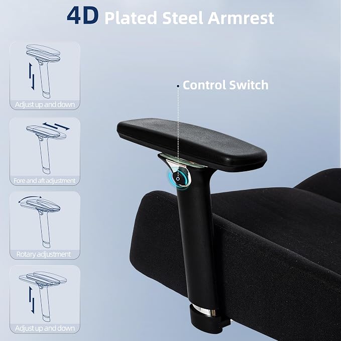 Office Chair 500lbs Ergonomic Mesh Desk Chair for Heavy People, Heavy Duty Office Chair with Wide Thick Seat Cushion, 4D Armrest, Adjustable Headrest & Lumbar Support Computer Chair