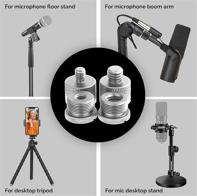 IXTECH Mic Stand Adapter Set - 8pcs Metal Tripod Adapter - 5/8" to "3/8" & "1/4" Male/Female Threads - ADP01 Silver