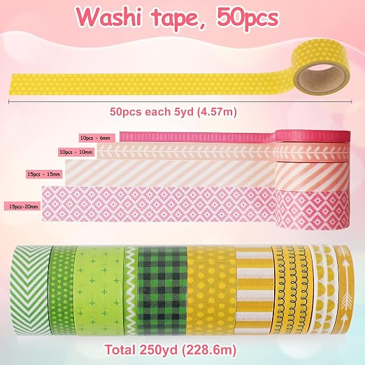 50 Rolls Washi Tape Set, Decorative Adhesive Tape for Scrapbook, Arts & Crafts, Journals, and Planners, Each Rolls 5yd Total 250yd (Pink)