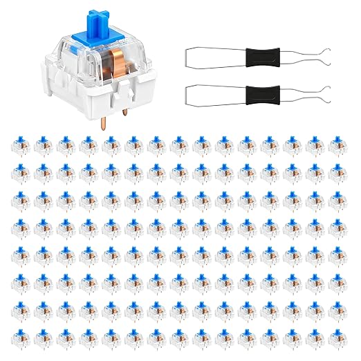 120 Pcs Blue Mechanical Keyboard Switches 3-Pin Tactile Compatible with Most Gaming Keyboards, Dustproof & Waterproof Keyboard Clicker, Including 2Pcs Switch Puller
