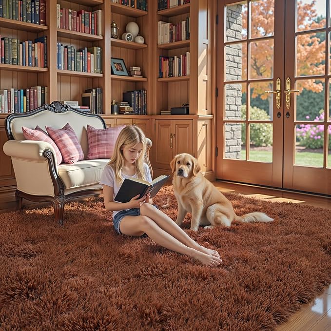 Area Rugs 10x14 Living Room, Shaggy Carpet Soft Plush Furry Bedside Rug Large Area Rugs for Bedroom Home Decor Anti Slip(10 x 14, Coffee)