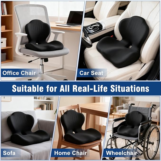 Car Seat Cushion with Lumbar Support Pillow, Memory Foam Office Chair Cushion for Back Pain Sciatica Pain Relief, Ergonomic L-Shaped Seat Cushion for Car Truck Driving Office Chair Home