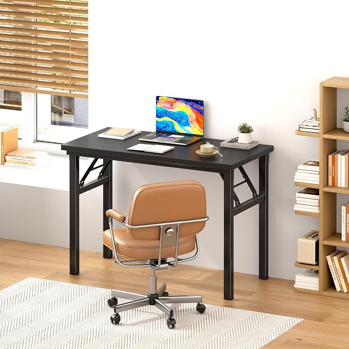 sogesfurniture 31.5 inches Foldable Computer Desk, Small No Assembly Sturdy Laptop Workstation for Home Office, Modern Portable Folding Study Table Writing Gaming Desk for Small Spaces, Black