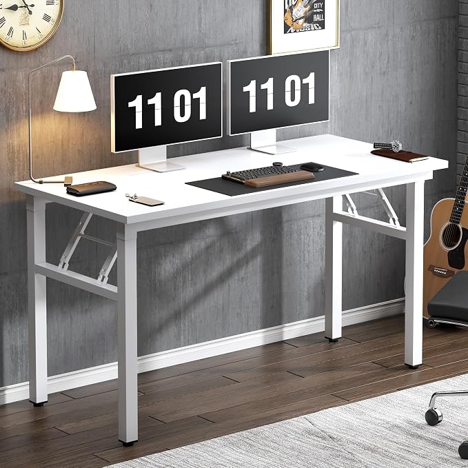 SogesHome 47 inches Folding Computer Desk, Modern Foldable Laptop Gaming Desk, Portable Home Office Table Study Writing Table, White
