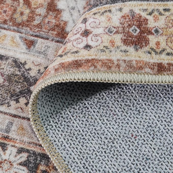 Washable Area Rug Non Slip - 2x3 Small Kitchen Boho Rug Vintage Entryway Low Pile Carpet for Doormat Brick (Brick, 2x3)