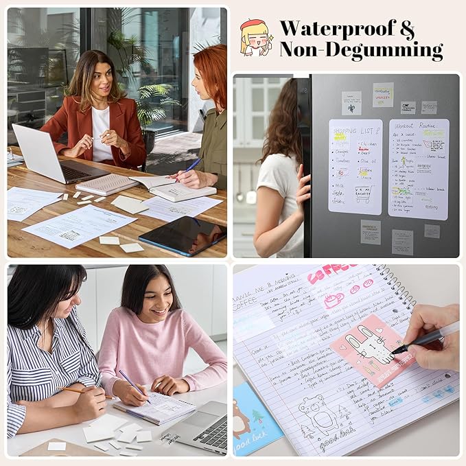 [650 Sheets] Transparent Sticky Notes, 3 Sizes Clear Sticky Notes Pads, Waterproof Self-Adhesive Translucent See Through Sticky Notes for Annotating Books,School & Office
