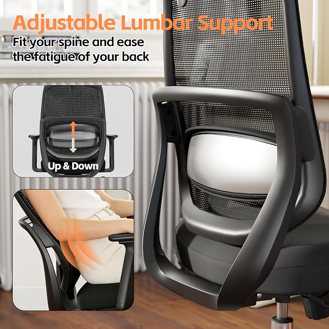 Ergonomic Office Chair, Home Office Desk Chairs, 3D Lumbar Support High Back Desk Chair, Comfortable Computer Chair & Gaming Chair for Office & Home - Black