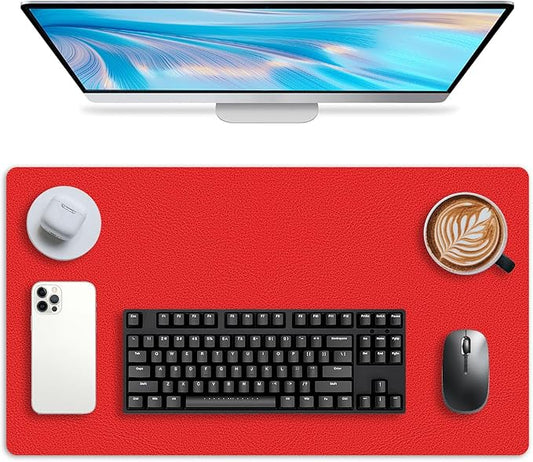 Leather Desk pad Protector, Office Mat, Large Mouse Mat, Non-Slip PU Leather Blotter, Laptop Desk Pad,Waterproof Laptop Computer Desk Keyboard Mat for Office/Work/Home/Decor (red, 47in*23in)