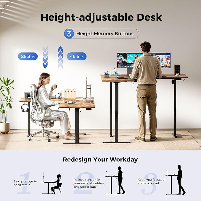 Agilestic Electric L Shaped Standing Desk 63 x 55 Inch with Power Outlet, Height Adjustable Corner Stand up Desk with Cable Management,Sit Stand Home Office Workstation with Splice Board, Rustic Brown