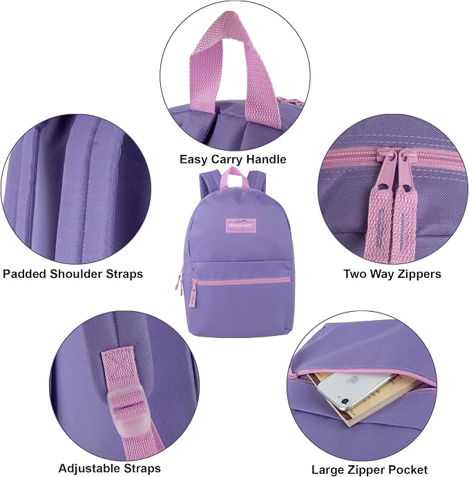 24 Pack Bulk Backpacks with School Supplies for Kids - Trailmaker Wholesale Backpack and School Supplies Kits (Girls Colors Pack)