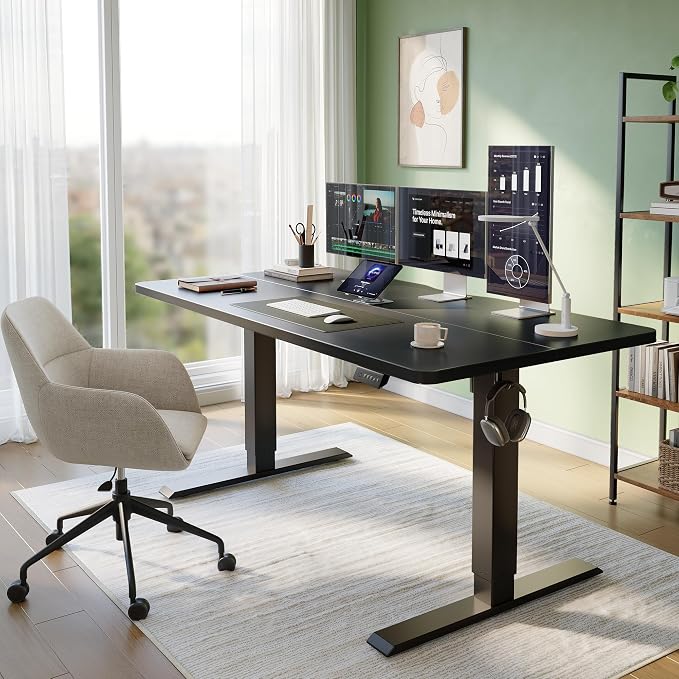 CubiCubi Standing Desk, 55 x 28 Inches Electric Height Adjustable Computer Desk, Sit Stand up Home Office Desk with Memory Presets, Black
