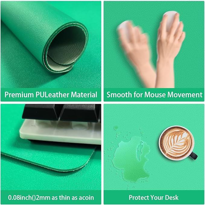 Leather Desk pad Protector, Office Mat, Large Mouse Mat, Non-Slip PU Leather Blotter, Laptop Desk Pad,Waterproof Laptop Computer Desk Keyboard Mat for Office/Work/Home/Decor (Green, 55in*18in)
