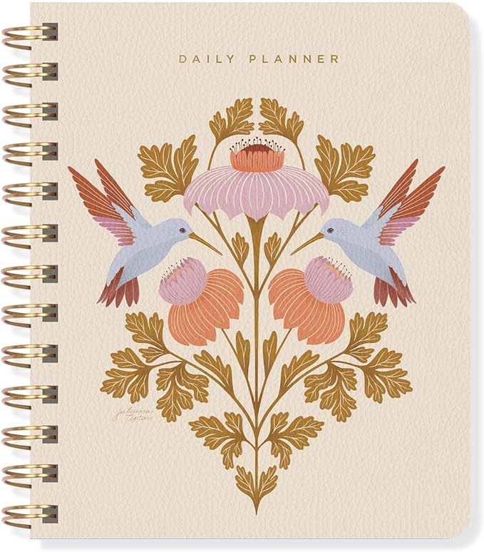 Fringe Studio Paper Cover Non-Dated Daily Planner, "HUMMINGBIRDS" 6" w x 7.25" h, 160 pages, Juliana Tipton Collection (877PA001FSC)