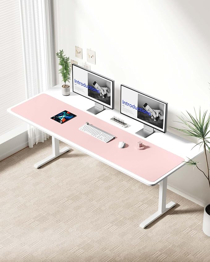 YSAGi Leather Desk Protector, Office Mat, Large Mouse Mat, Non-Slip PU Leather Blotter, Laptop Desk Mat, Waterproof Writing Pad for Office and Home(Light Pink, 63" x 17.2")