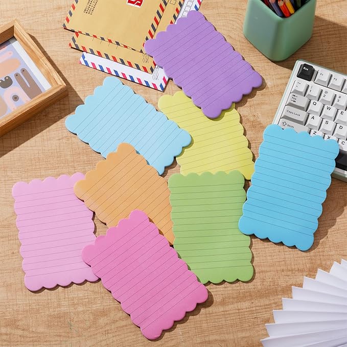 Eaasty 8 Pack Scalloped Aesthetic Sticky Notes Bulk Colorful Cute Wavy Self Sticky Note Pads 4" x 6" Lined Rainbow Colors Note Pads for Back to School Office Supplies 240 Sheets