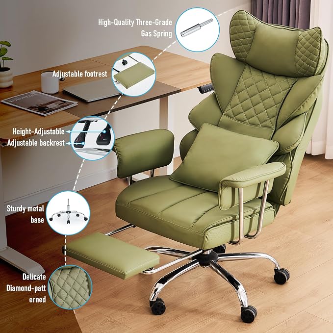 DYHOME 500 Lbs Kneading Massage Office Chair with Foot Rest Reclining Green | Ergonomic Computer Chair, High Back Thick Cushion, Big & Tall, Comfy Leather, Heavy Duty Home Executive