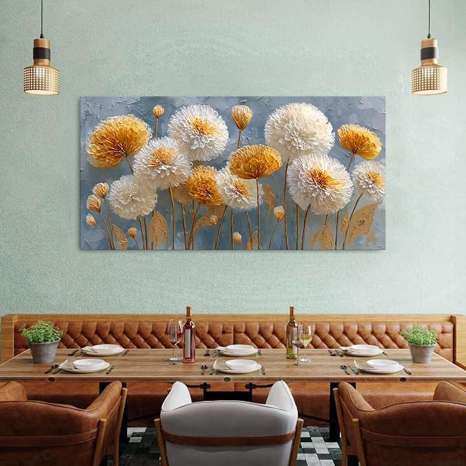 Abstract White Flower Wall Art Golden Floral Pictures Wall Decor Neutral Flowers Canvas Painting Boho Blossom Posters Print Nature Botanical Artwork Bedroom Living Room Home Decoration 30x60