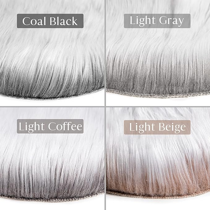 Ashler Faux Fur Rug, Fluffy Shaggy Ultra Soft 2 x 3 Feet Sheepskin Fur Rug, Frosted Bottom Gray Fuzzy Machine Washable Shag, Nursery Decor Throw Rugs for Bedroom, Living Room