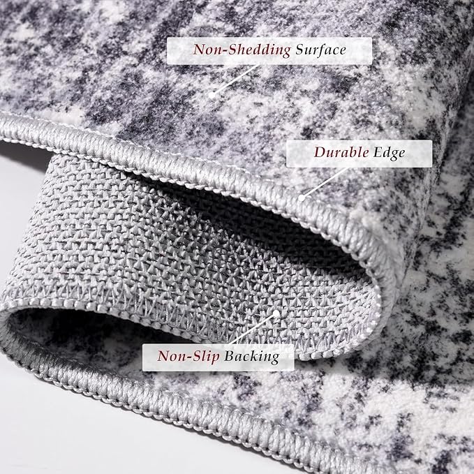Washable Entryway 2x3 Area Rug: Small Abstract Kitchen Rugs for Indoor Bathroom Entrance Non Slip Door Mat with Rubber Backing Ultra Thin Soft Carpet for Bedroom Pet Feeding Area (Gray Beige,2x3)