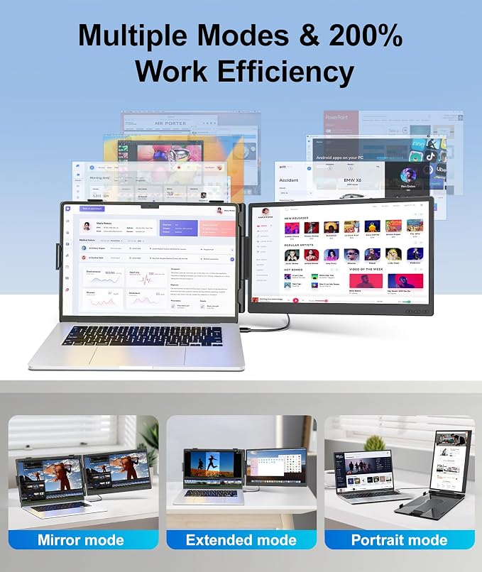Cevaton 14.2" Laptop Screen Extender, 1.87 lbs Ultra-Thin Portable Monitor for Laptop, 1080P FHD Lightweight Travel Monitor for 14"-17.3" Laptops, Plug & Play, Compatible with Mac/Chrome/Wins/Android