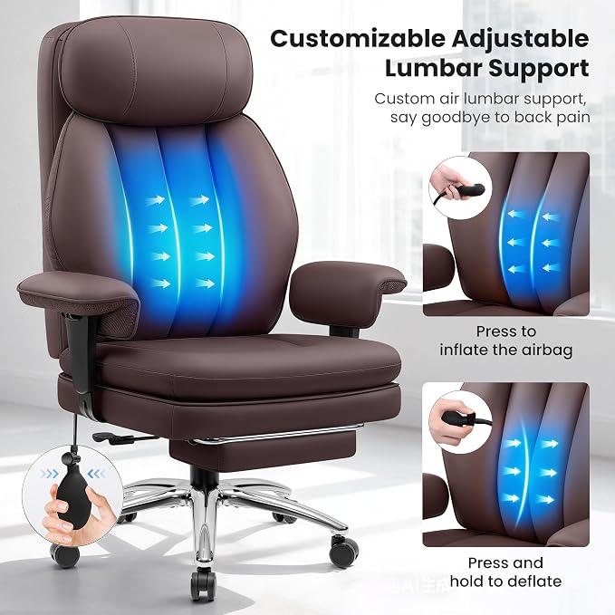 BestGlory Big and Tall Office Chair with Lumbar Support, Executive Leather Computer Desk Chair, Heavy Duty Comfortable Gaming Chair with Double Layer Cushion & Footrest for Home Office Gaming