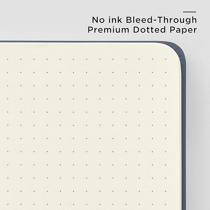 &And Per Se Dotted Journal Notebook, A5 Hardcover Leather Dotted Journal, 160 Pages 100gsm Thick Dot Grid Paper, 3 Sheets of Stickers Included - 5.7'' x 8'' (Dark Blue)