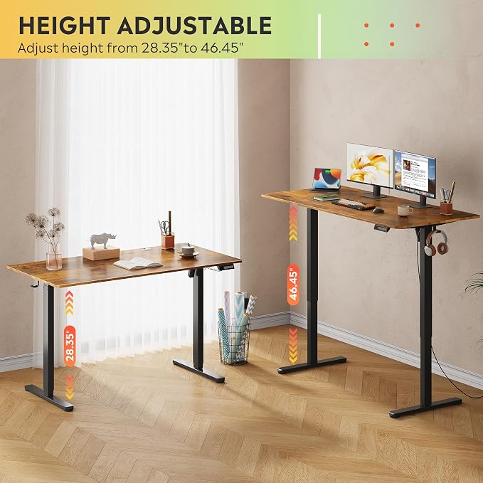DEVAISE 55 Inch Standing Desk with Split Top, Ergonomic Computer Desk, Rustic Brown-1