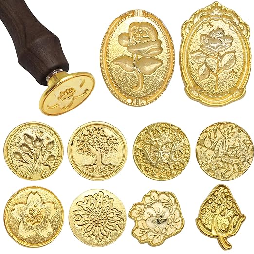 Wax Seal Stamp Kit, 10 Pcs Wax Seal Stamp Heads with a Wooden Handle for Wedding Invitations, DIY Crafts, Envelopes, Greeting Cards and Gift Decoration