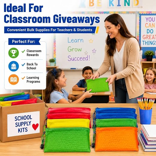 6 Pack Back to School Supplies Bundle Kit, Individually Packed School Supply Sets with Pens, Pencils, Crayons, Scissors & Glue Stick for Christmas Shoebox Donations and Classroom Use