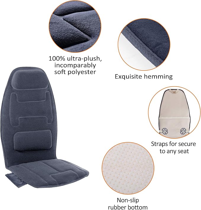 Snailax Massage Seat Cushion with Heat - Extra Memory Foam Support Pad in Neck and Lumbar,10 Vibration Massage Motors, 2 Heat Levels, Back Massager Chair Pad for Back | 【Gift for Men Women】10 Vibration Motors, 5 Massage Modes, Adjustable 3 Intensity, G...