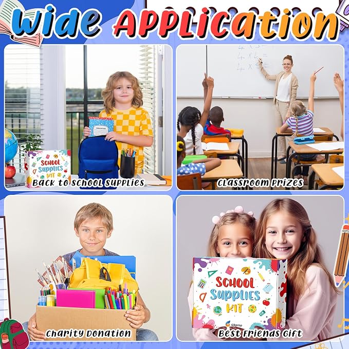 Gilprop 79 Pcs Back to School Supplies Box for Kids K-5 Students Elementary Middle School Supplies Kit Bundle Bulk Essential Pen Notebook Stationery for Primary Student Classroom(Navy Blue)