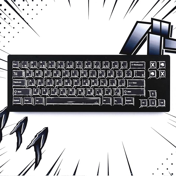 Black Japanese Manga Keycaps, Custom PBT Dye Sublimation Key caps 130 Keys, Cherry Profile Keycap Set Fit for 61/64/87/104/108 Cherry MX Switches Mechanical Keyboard