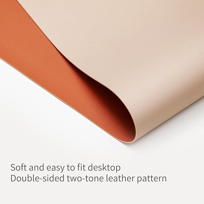 RENMTURE Double-Sided Two-Tone Faux Leather Desk mat Desktop Organization and Accessories Home and Office Large Mouse pad Game and Work (Apricot/Orange, 36"x17")