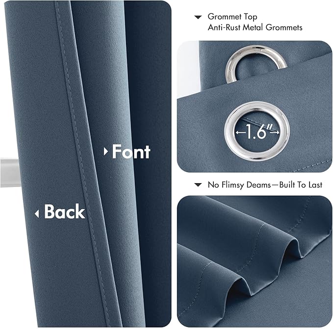 MIULEE Blackout Curtains for Bedroom Living Room 2 Panels, Thermal Insulated Room Darkening Drapes Grommet Noise Reducing Light Blocking Window Treatments 63 Inches Long 40x63 Inch Stone Blue