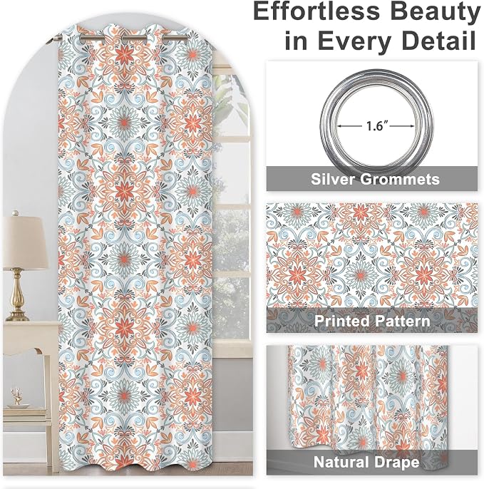 Blackout Curtains for Living Room and Bedroom, Black Out Bedroom Living Room Window Curtains 84 Inch Long 2 Panels Set, Vintage Floral Room Darkening Soundproof Thermal Curtains for Winter Insulated