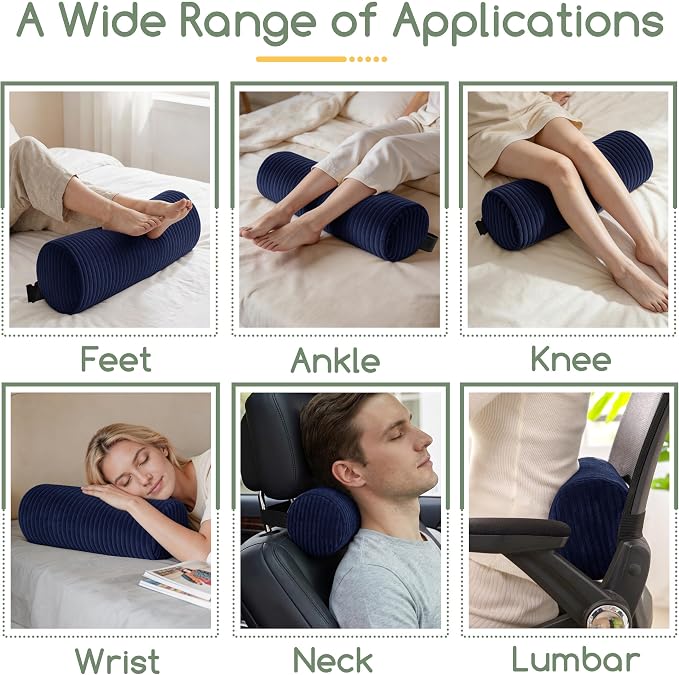 HIGOGOGO Lumbar Roll Lumbar Support Pillow for Office Chairs, Cars, and Gaming Chairs, Back Cushion with Washable Cover & Adjustable Strap to Relieve Back Pain and Improve Posture, 11"x6"x5", Navy