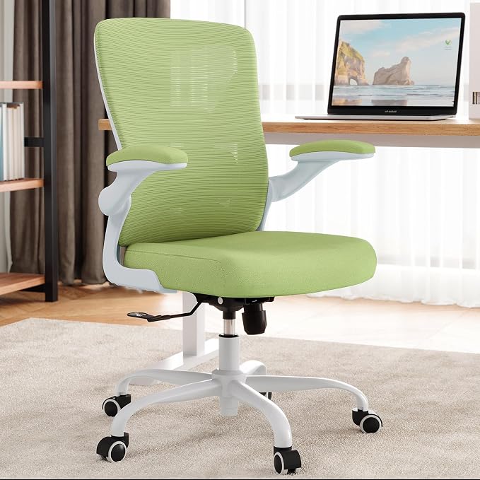 Office Chair Ergonomic Desk Chair Comfy: 330LBS Mesh Computer Chair Ergonomic Gaming Chairs with Wheels Adjustable Lumbar Support and Flip up Armrest-Swivel Executive Chairs Long Hours(Green)