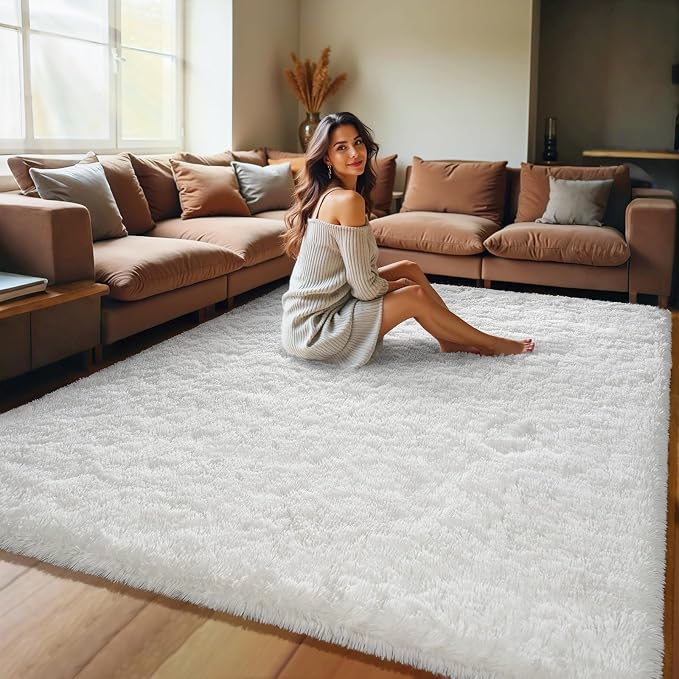 HOMORE Cream White Rugs for Living Room 5x7 Fluffy Area Rug Modern Shag Rugs for Bedroom, Super Soft and Comfy Kids Room Rugs, Cute Carpets for Nursery Girls Home Dorm Decor, Ivory