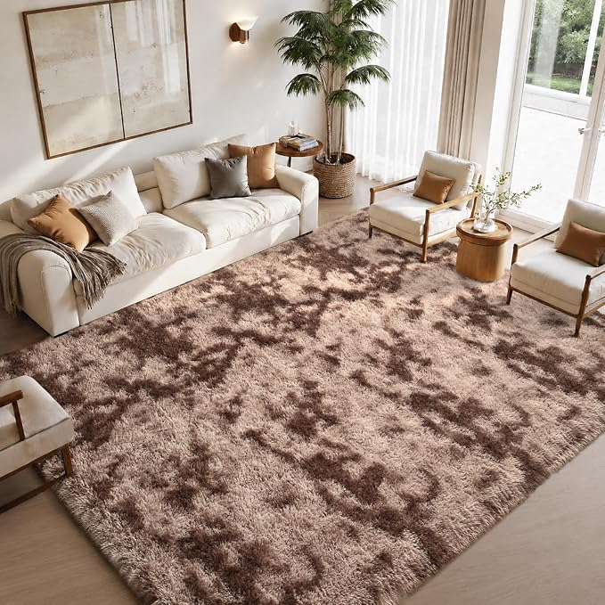 Zentavio Area Rugs for Living Room Large Rugs for Bedroom 6x9 Soft Carpet Fluffy Furry Shag Aesthetic Plush High Pile Gray Throw Rug for Nursery Kids Room Dorm Tie-Dyed Coffee
