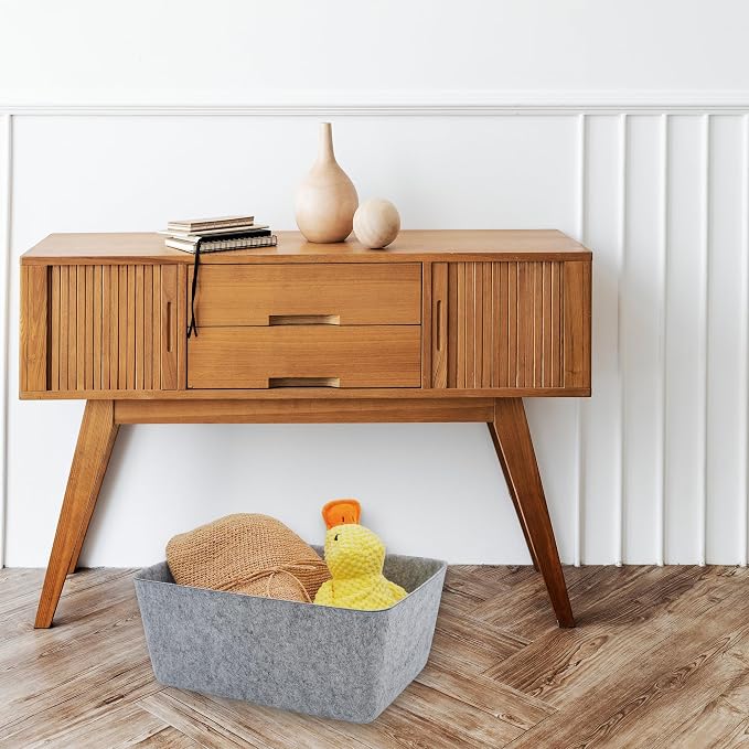 Felt Storage Bin Wide Deep Drawer Organizer Caddy Minimal Box Gray
