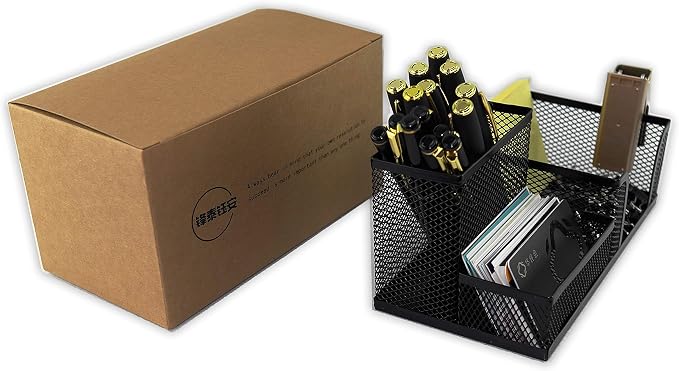 Fengtaiyuan T04, Black Metal Wire Mesh Pencil Holder, Desk Organizer (Black-T04)